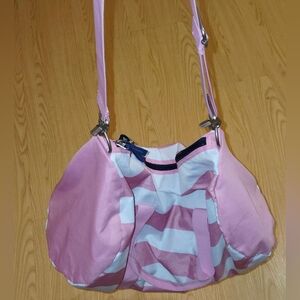 Large Pink Stripe Tote Bag Zips Both Ways Navy Zipper 21x23x10